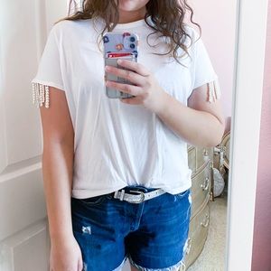 Zara white tee with pearls